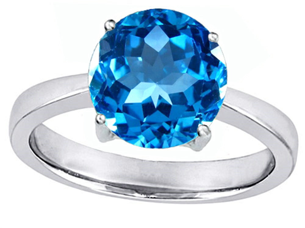 Star K Large Solitaire Big Stone Ring with 10mm Round Simulated Blue Topaz