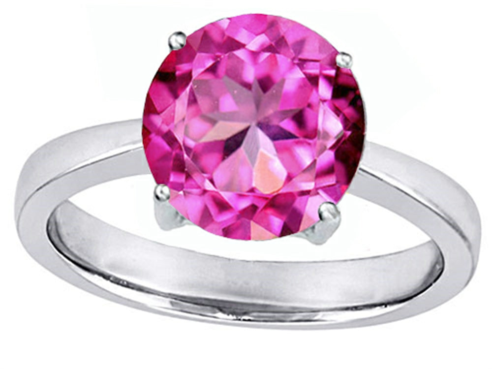 Star K Large Solitaire Big Stone Ring with 10mm Round Created Pink Sapphire