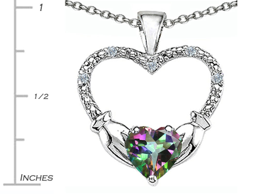 Celtic Love by Kelly Hands Holding your Heart Genuine Mystic Topaz Claddagh Pendant Necklace