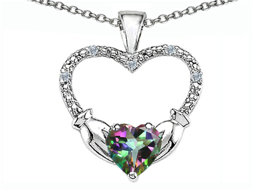 Celtic Love by Kelly Hands Holding your Heart Genuine Mystic Topaz Claddagh Pendant Necklace