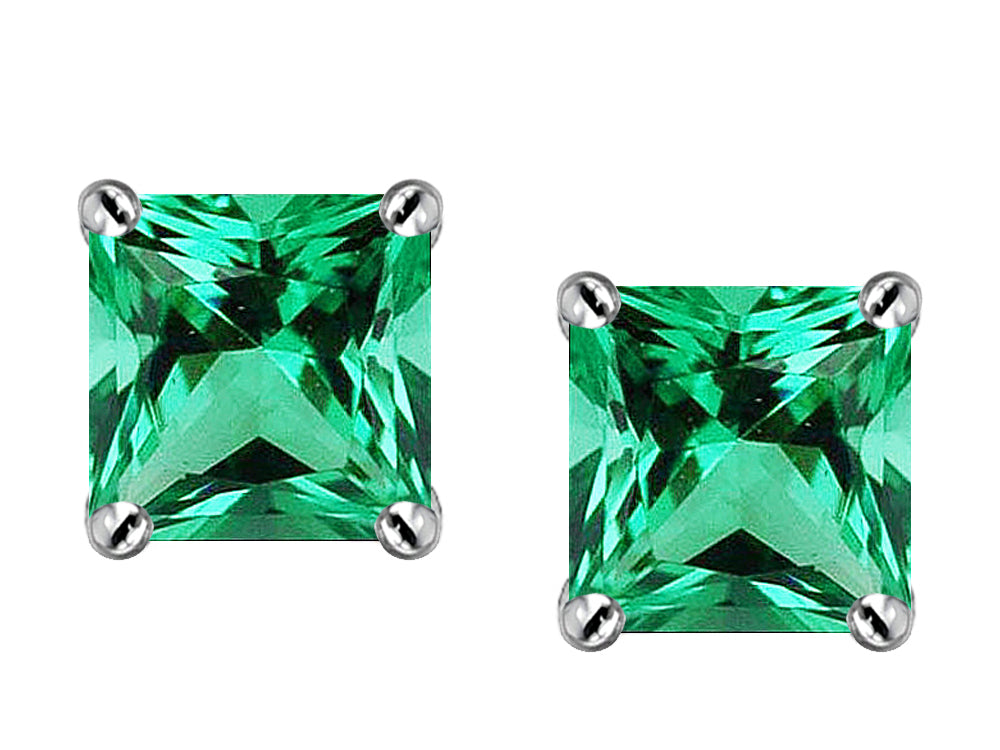 Star K™ Square 7mm Simulated Emerald Earrings