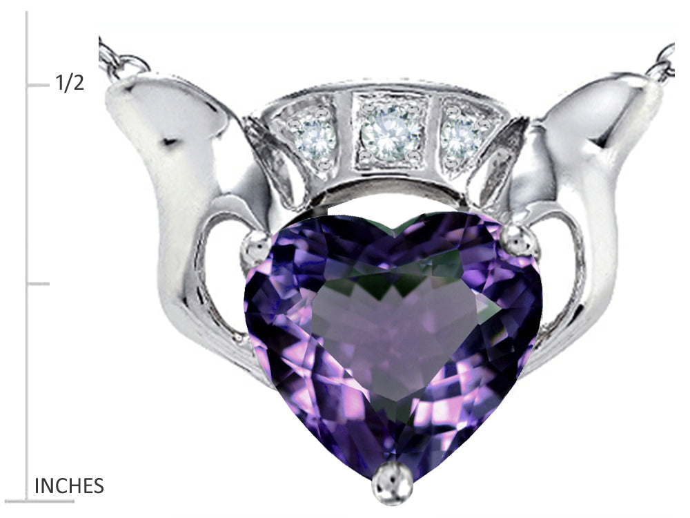 Star K™ 8mm Heart Claddagh Pendant Necklace With Simulated Alexandrite
