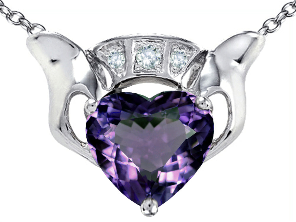 Star K™ 8mm Heart Claddagh Pendant Necklace With Simulated Alexandrite