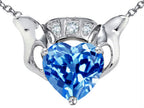 Star K™ 8mm Heart Claddagh Pendant Necklace With Simulated Blue Topaz