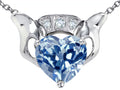 Star K™ 8mm Heart Claddagh Pendant Necklace With Simulated Aquamarine
