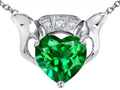 Star K™ 8mm Heart Claddagh Pendant Necklace With Simulated Emerald