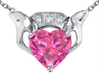 Star K™ 8mm Heart Claddagh Pendant Necklace With Created Pink Sapphire