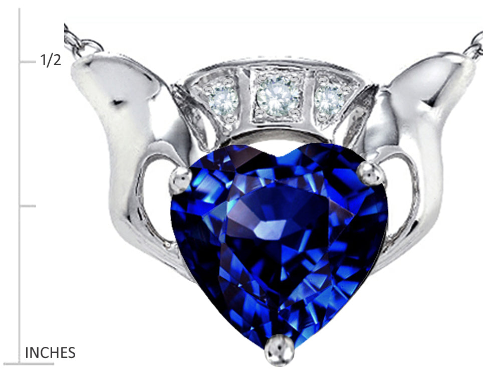 Star K™ 8mm Heart Claddagh Pendant Necklace With Created Sapphire