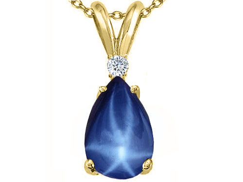 Tommaso Design™ Created Pear Shaped 9 x7 mm Star Sapphire and Diamond Pendant Necklace