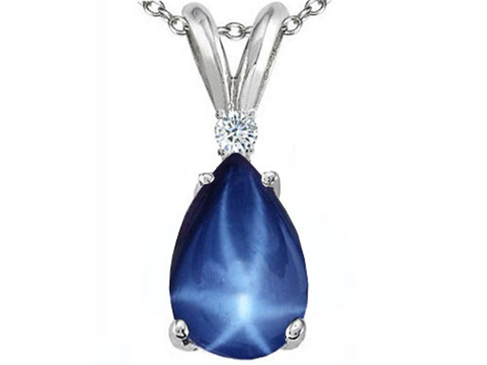 Tommaso Design™ Created Pear Shaped 9 x7 mm Star Sapphire and Diamond Pendant Necklace