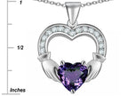 Star K™ Hands Holding 8mm Heart 1 inch Claddagh Pendant Necklace With Simulated Alexandrite