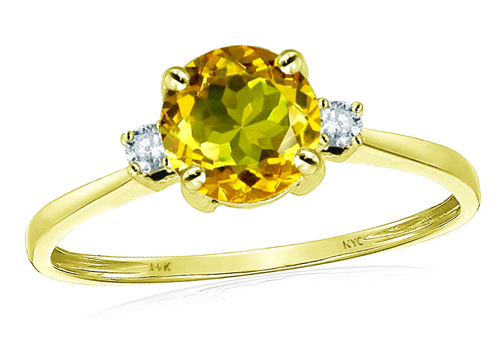 Original Star K Genuine 7mm Round Citrine Classic 3 stone Engagement Ring
