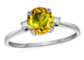Original Star K Genuine 7mm Round Citrine Classic 3 stone Engagement Ring