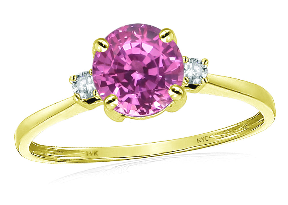 Original Star K 7mm Round Created Pink Sapphire Classic 3 stone Engagement Ring