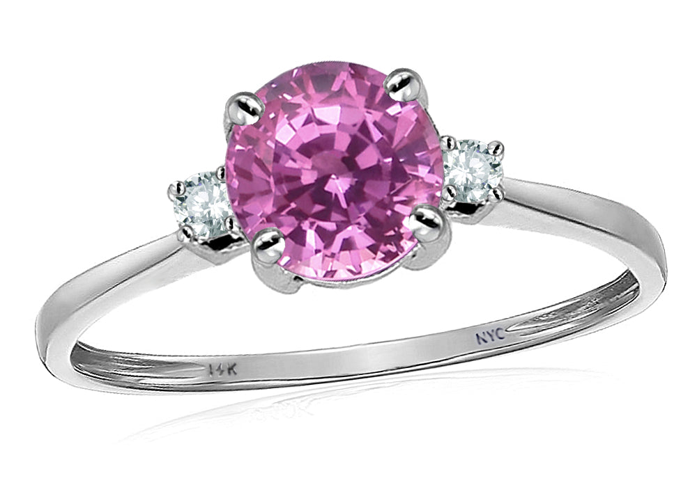 Original Star K 7mm Round Created Pink Sapphire Classic 3 stone Engagement Ring