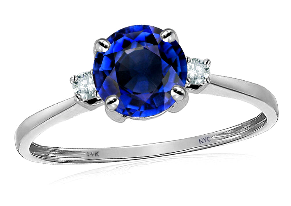 Original Star K 7mm Round Created Sapphire Classic 3 stone Engagement Ring