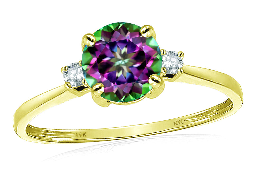 Original Star K 7mm Round Mystic Rainbow Topaz Classic 3 stone Engagement Ring