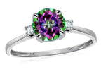 Original Star K 7mm Round Mystic Rainbow Topaz Classic 3 stone Engagement Ring