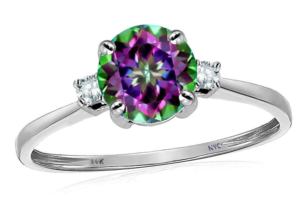 Original Star K 7mm Round Mystic Rainbow Topaz Classic 3 stone Engagement Ring