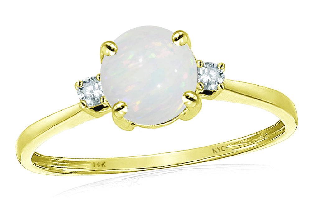 Original Star K 7mm Round Genuine Opal Classic 3 stone Engagement Ring