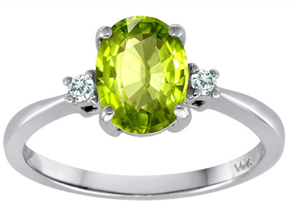 Tommaso Design 8x6mm Oval Genuine Peridot Engagement Ring