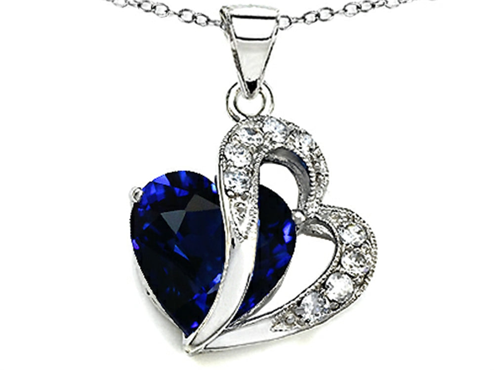 Star K™ Heart Shape Created Deep Blue Sapphire Pendant Necklace
