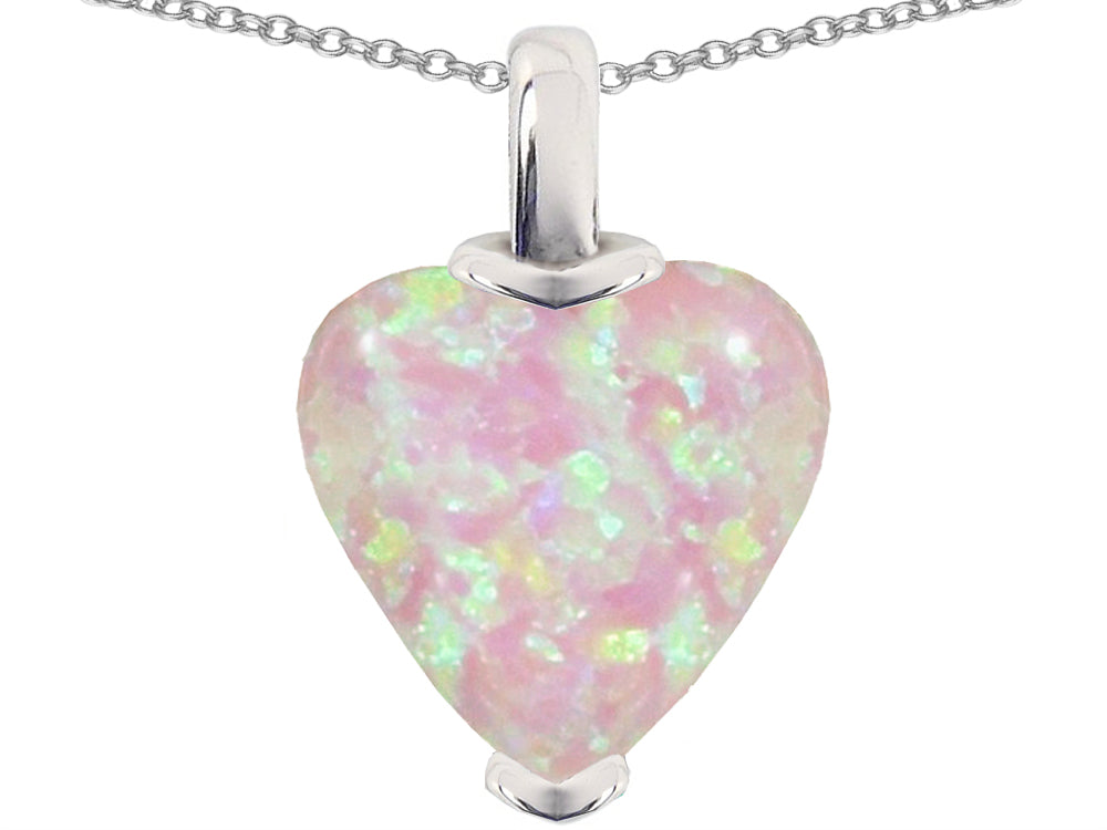 Star K™ Heart Shaped 10mm Created Pink Opal Pendant Necklace