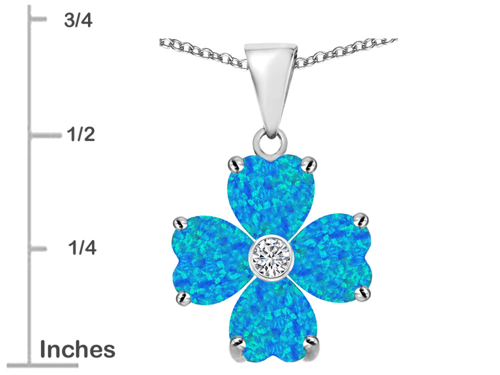 Star K™ 6mm Heart Shape Blue Created Opal and Cubic Zirconia Lucky Clover Pendant Necklace