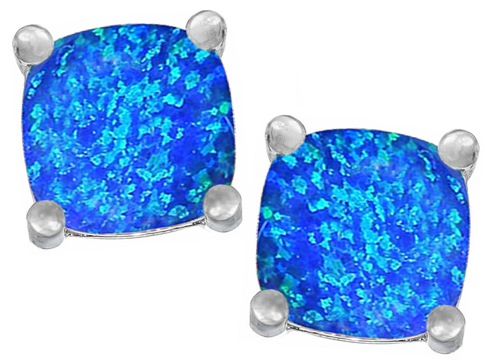 Star K™ Cushion-Cut 7mm Blue Created Opal Earrings Studs
