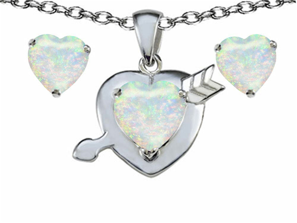 Star K™ Heart Shape 7mm Created Opal Heart with Arrow Pendant Necklace with matching earrings