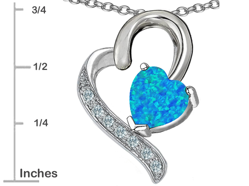 Star K™ 7mm Heart Shape Blue Created Opal and Cubic Zirconia Heart Pendant Necklace