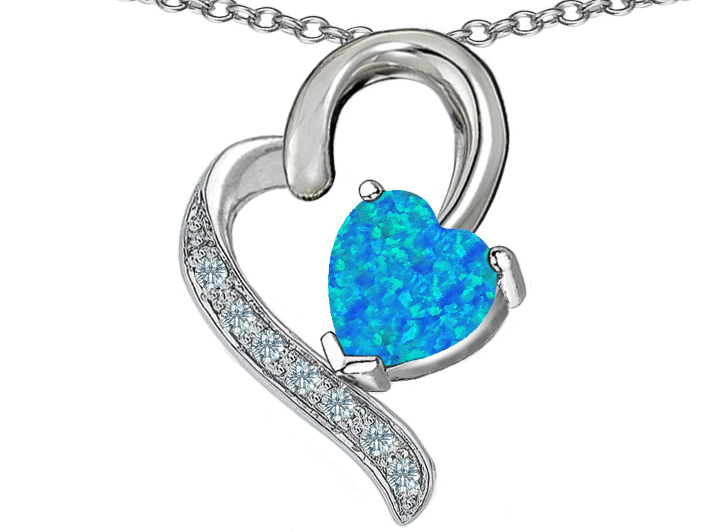 Star K™ 7mm Heart Shape Blue Created Opal and Cubic Zirconia Heart Pendant Necklace