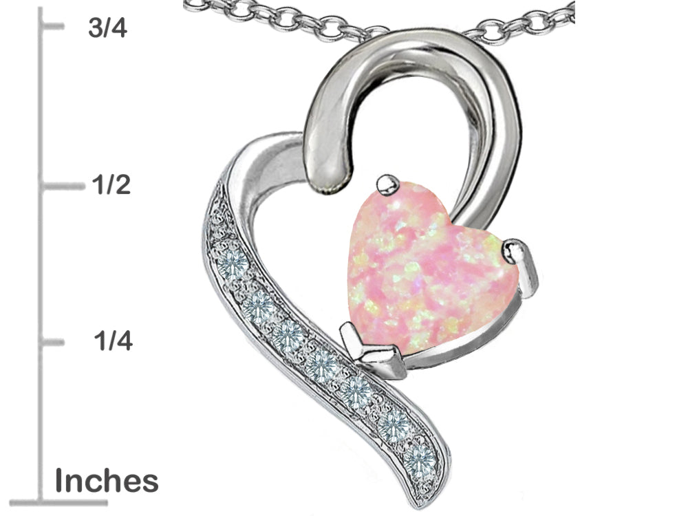 Star K™ 7mm Heart Shape Pink Created Opal Heart Pendant Necklace