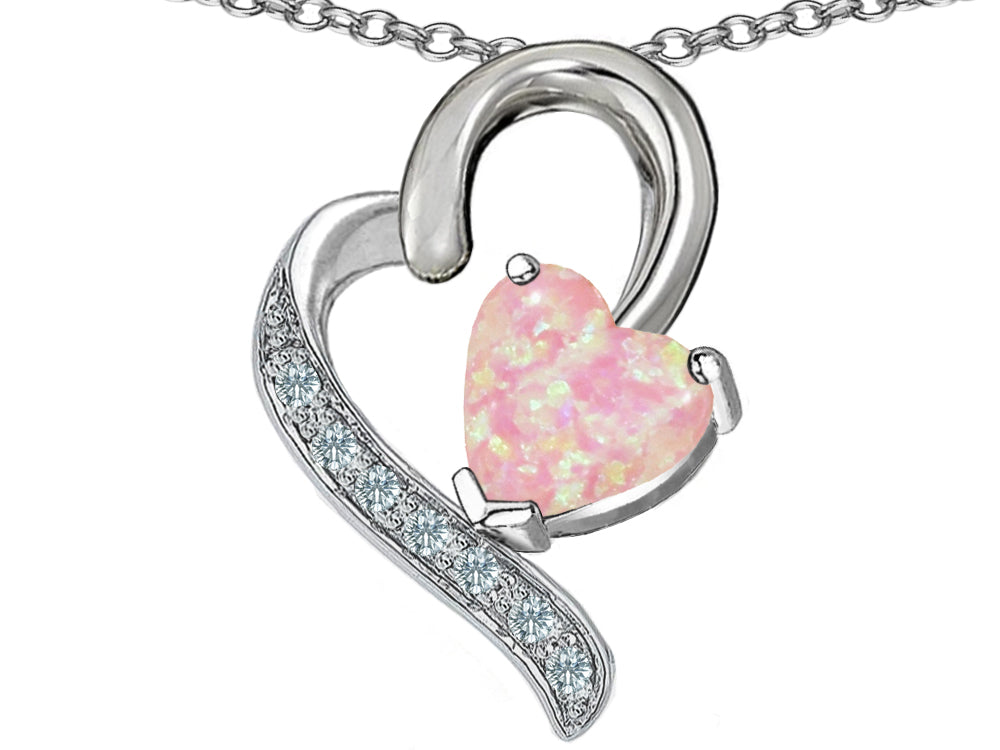 Star K™ 7mm Heart Shape Pink Created Opal Heart Pendant Necklace