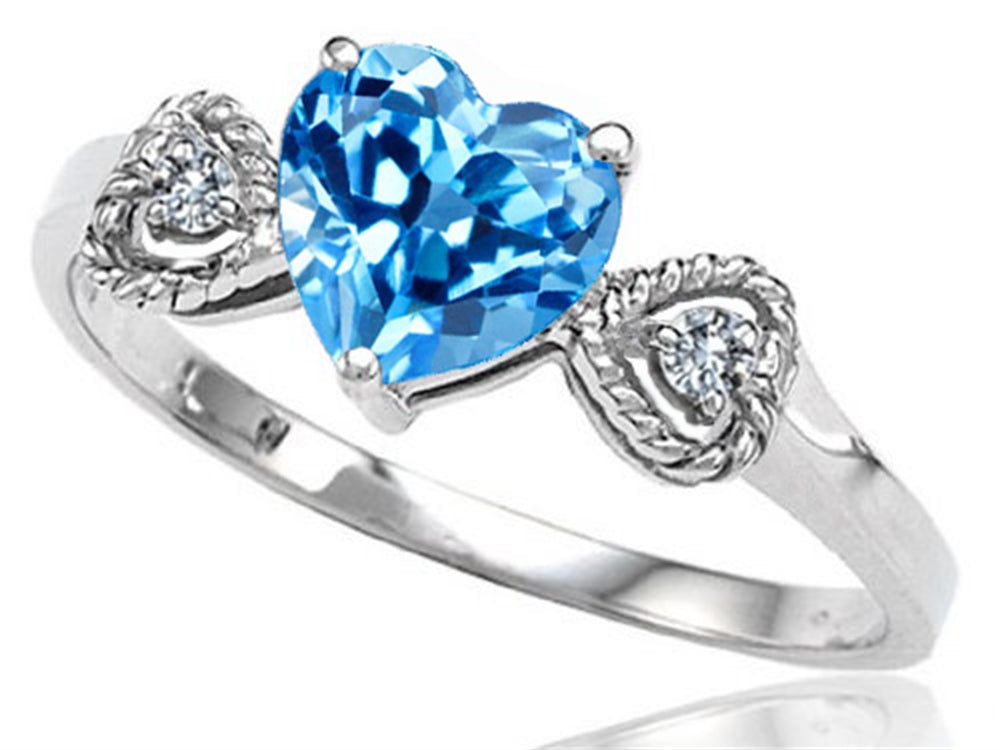 Tommaso Design Genuine Blue Topaz Heart Shape Engagement Promise Ring