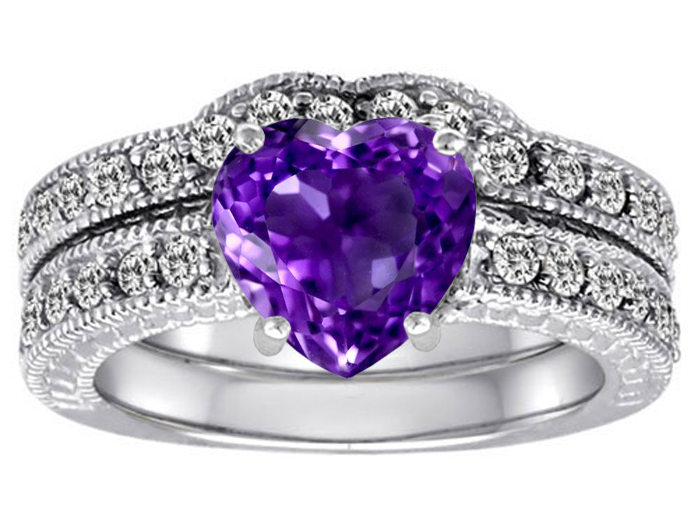 Star K™ 8mm Heart Shape Genuine Amethyst Wedding Set