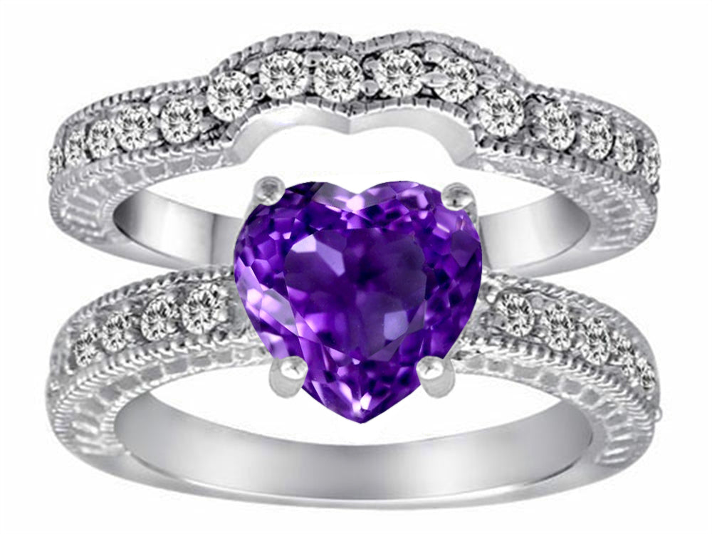 Star K™ 8mm Heart Shape Genuine Amethyst Wedding Set