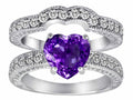 Star K™ 8mm Heart Shape Genuine Amethyst Wedding Set