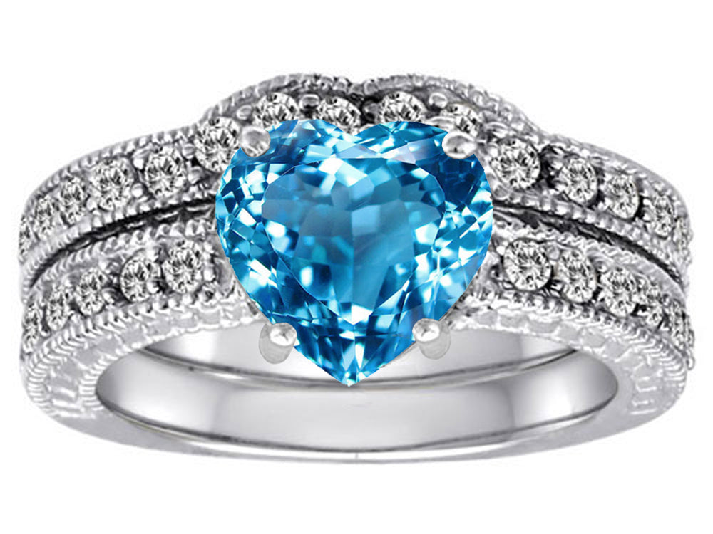 Star K™ 8mm Heart Shape Genuine BlueTopaz Wedding Set