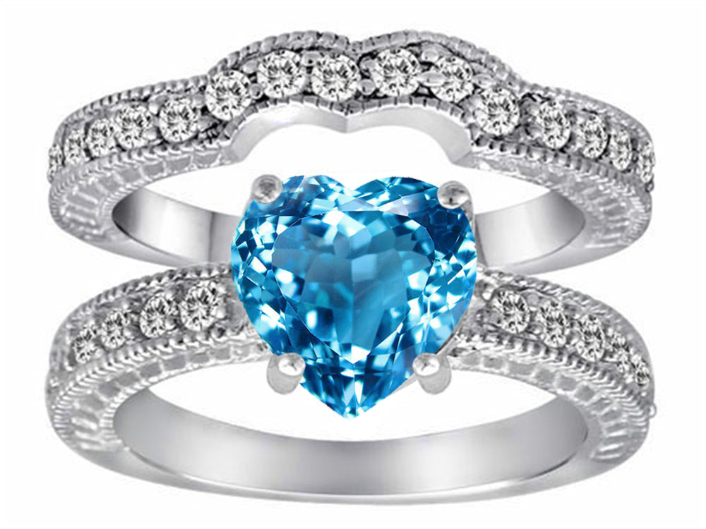 Star K™ 8mm Heart Shape Genuine BlueTopaz Wedding Set