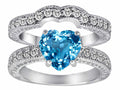 Star K™ 8mm Heart Shape Genuine BlueTopaz Wedding Set