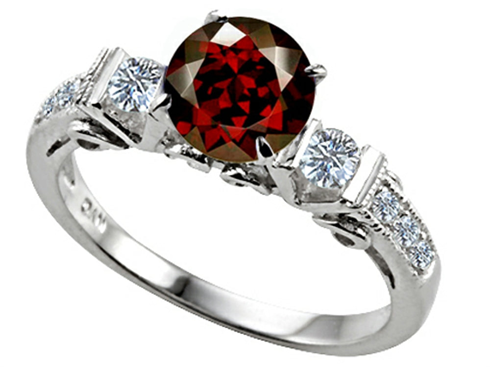 Star K Classic 3 Stone Ring With Round 7mm Genuine Garnet