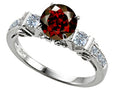 Star K Classic 3 Stone Ring With Round 7mm Genuine Garnet