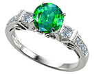 Star K Classic 3 Stone Ring With Round 7mm Simulated Emerald
