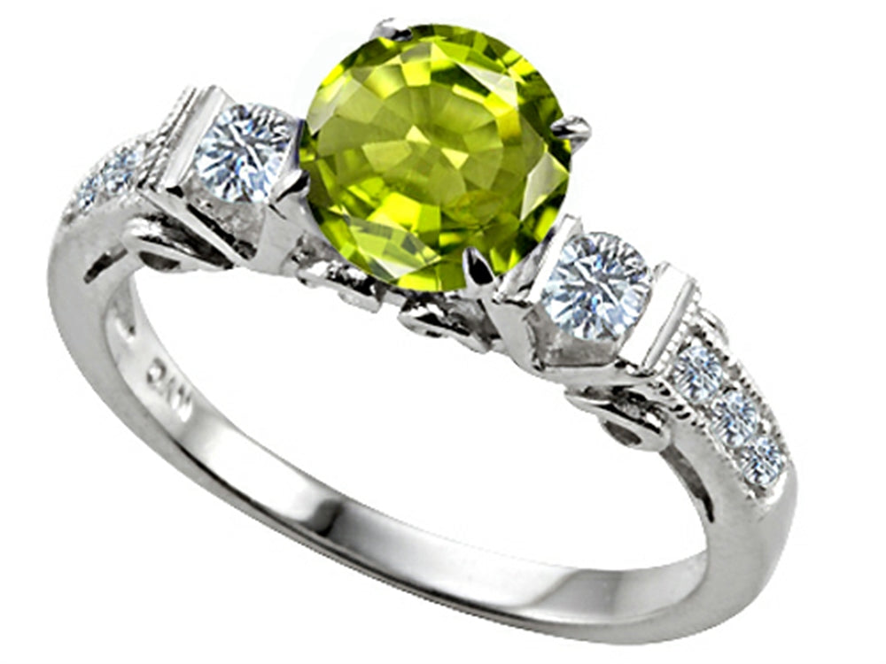 Star K Classic 3 Stone Ring With Round 7mm Genuine Peridot