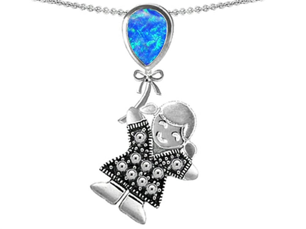 Star K™ Girl Holding a Balloon Mother Birth Month Pear Shape Blue Created Opal Pendant Necklace