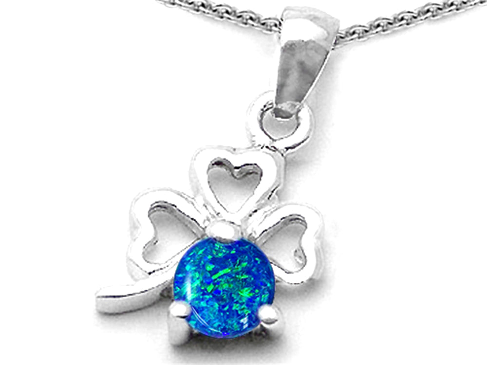Celtic Love by Kelly Round Simulated Blue Opal Lucky Clover Pendant Necklace