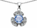 Star K™ Flower Pendant Necklace With Round 6mm Simulated Aquamarine