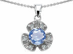 Star K™ Flower Pendant Necklace With Round 6mm Simulated Aquamarine
