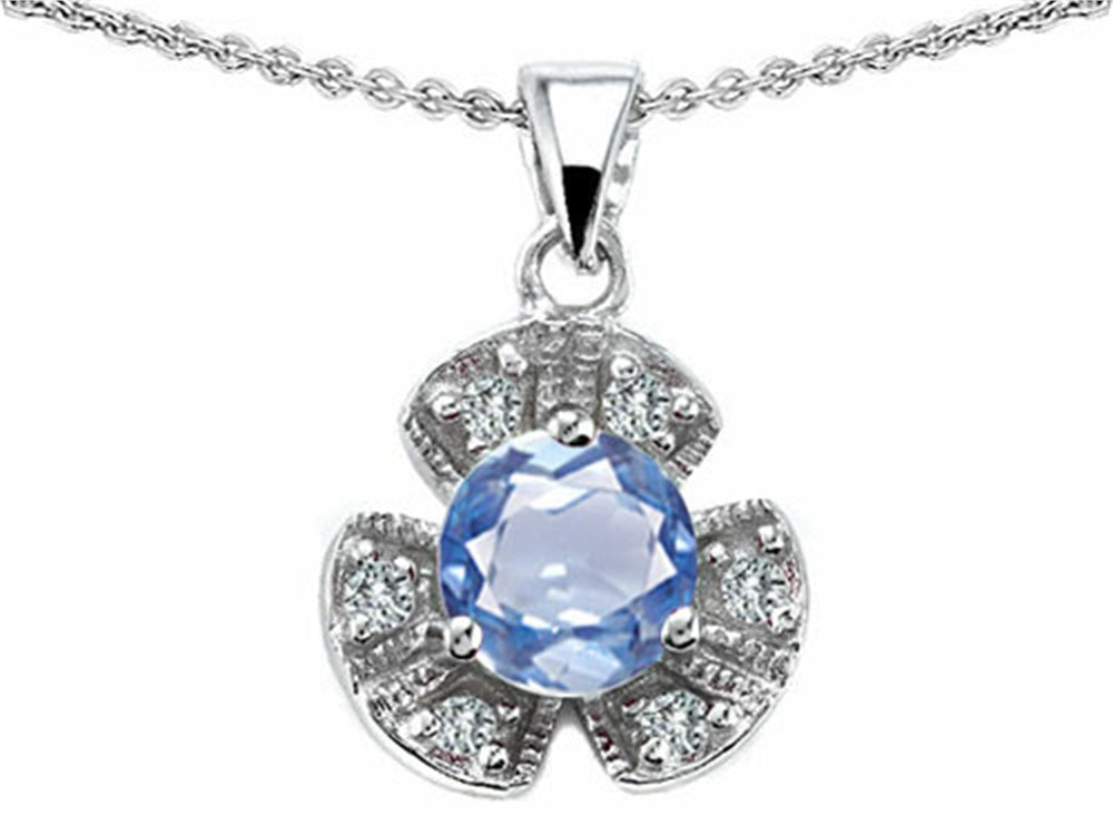 Star K™ Flower Pendant Necklace With Round 6mm Simulated Aquamarine